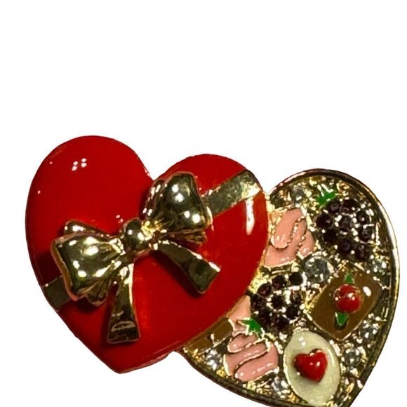 Holiday Lane Gold-Tone Pave Chocolate Heart Box Pin - Picture 4 of 4